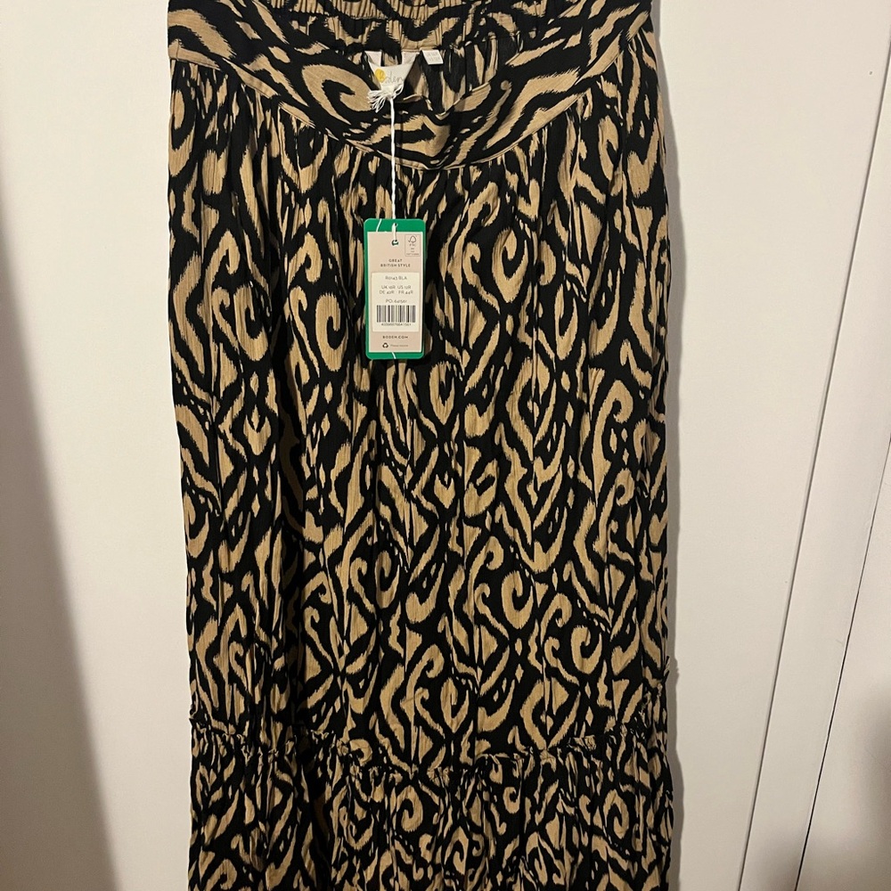 Boden Black and Cream Smocked A-line Maxi Skirt-Part of a Set with cropped shirt